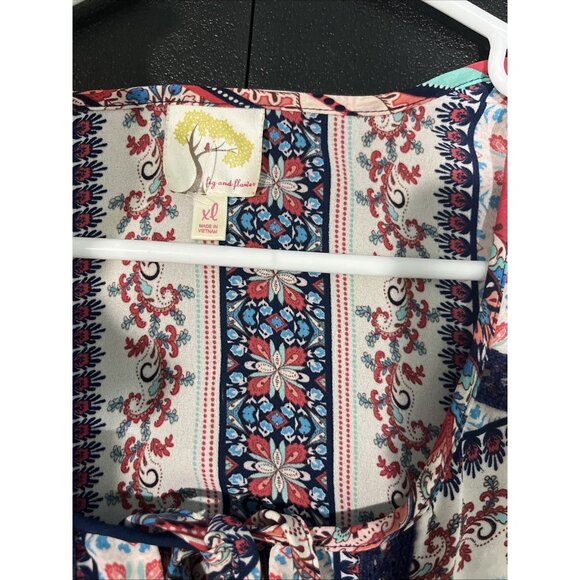 Fig and Flower Womens Top XL Multicolor Flutter Sleeve Paisley Patchwork Boho - Picture 3 of 7